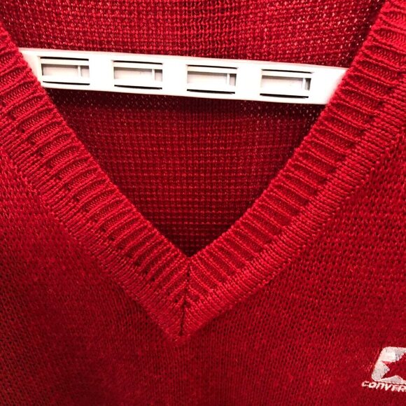 Converse Red Wool Blend V Neck Sweater - Large - Picture 7 of 8